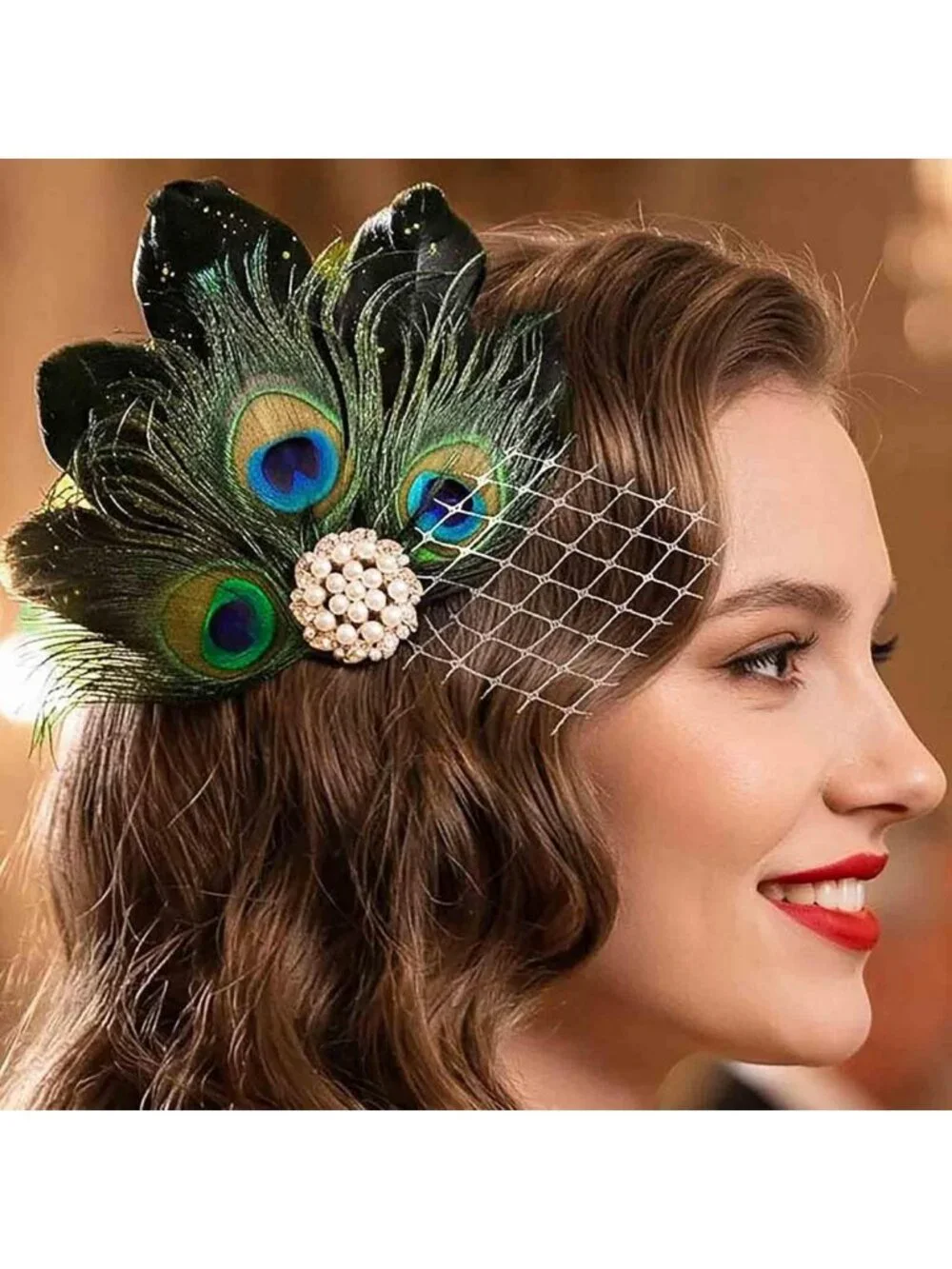 Elegant Peacock Feather Fascinator Hair Clip | 1920s Flapper Headpiece & Gatsby